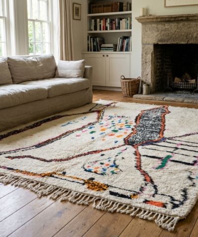 Moroccan Rug Handmade Wool Custom Size - Ivory Neutral Boho Area Rug for Living Room Bedroom - Authentic Berber