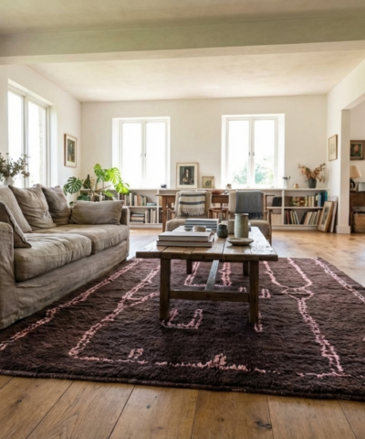 Moroccan Rug Handmade Wool Custom Size - Dark Brown Blush Modern Boho Area Rug for Living Room Bedroom Berber