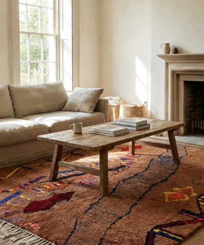 Moroccan Rug Handmade Wool Custom Size - Brown Neutral Boho Area Rug for Living Room Bedroom - Berber Tribal