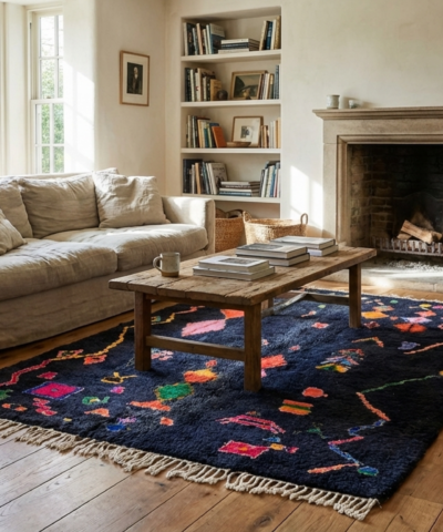 Moroccan Rug Handmade Wool Custom Size - Black Colorful Boho Area Rug for Living Room Bedroom – Berber