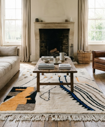 Moroccan Rug Handmade Wool 6x9 - Ivory Neutral Modern Boho Area Rug for Living Room Bedroom - Beni Ourain