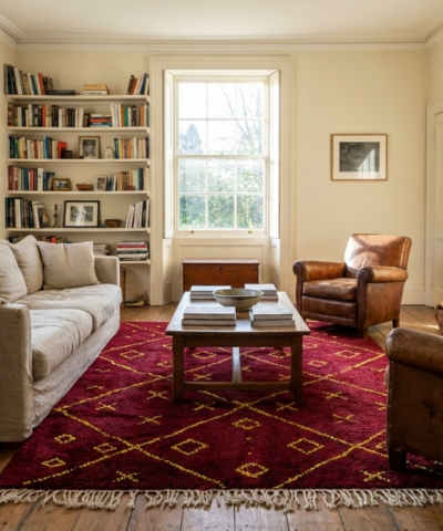 Moroccan Rug Handmade Wool 8x10 - Burgundy Red with Yellow Geometric Boho Area Rug for Living Room Bedroom