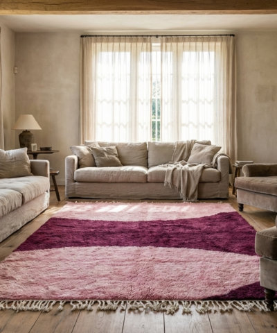 Moroccan Rug Handmade Wool 8x10 - Pink Plum Modern Boho Area Rug for Living Room Bedroom - Mrirt Berber