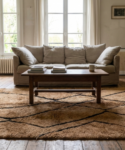 Moroccan Rug Handmade Wool 5x7 - Camel Tan Black Diamond Modern Boho Area Rug for Living Room Bedroom Mrirt