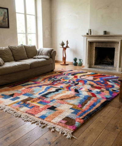 Moroccan Rug Handmade Wool 6x8 - Colorful Boho Modern Area Rug for Living Room Bedroom - Authentic Mrirt Berber