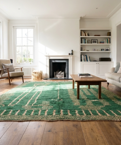 Moroccan Rug Handmade Wool 7x10 - Green Neutral Modern Area Rug for Living Room Bedroom - Authentic Mrirt Berber