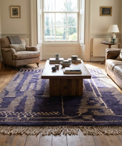 Moroccan Rug Handmade Wool 7x10 - Navy Blue Neutral Modern Area Rug for Living Room Bedroom - Authentic Mrirt