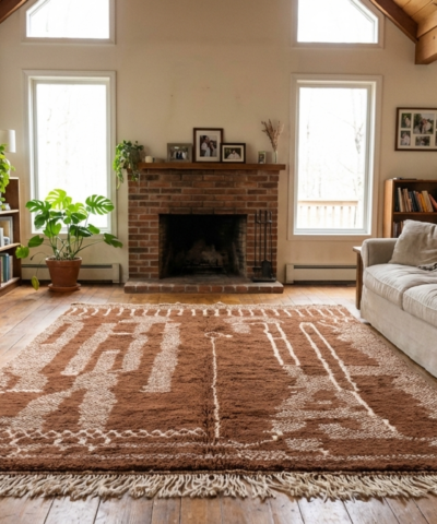 Moroccan Rug Handmade Wool 7x10 - Brown Neutral Modern Boho Area Rug for Living Room Bedroom - Mrirt Berber