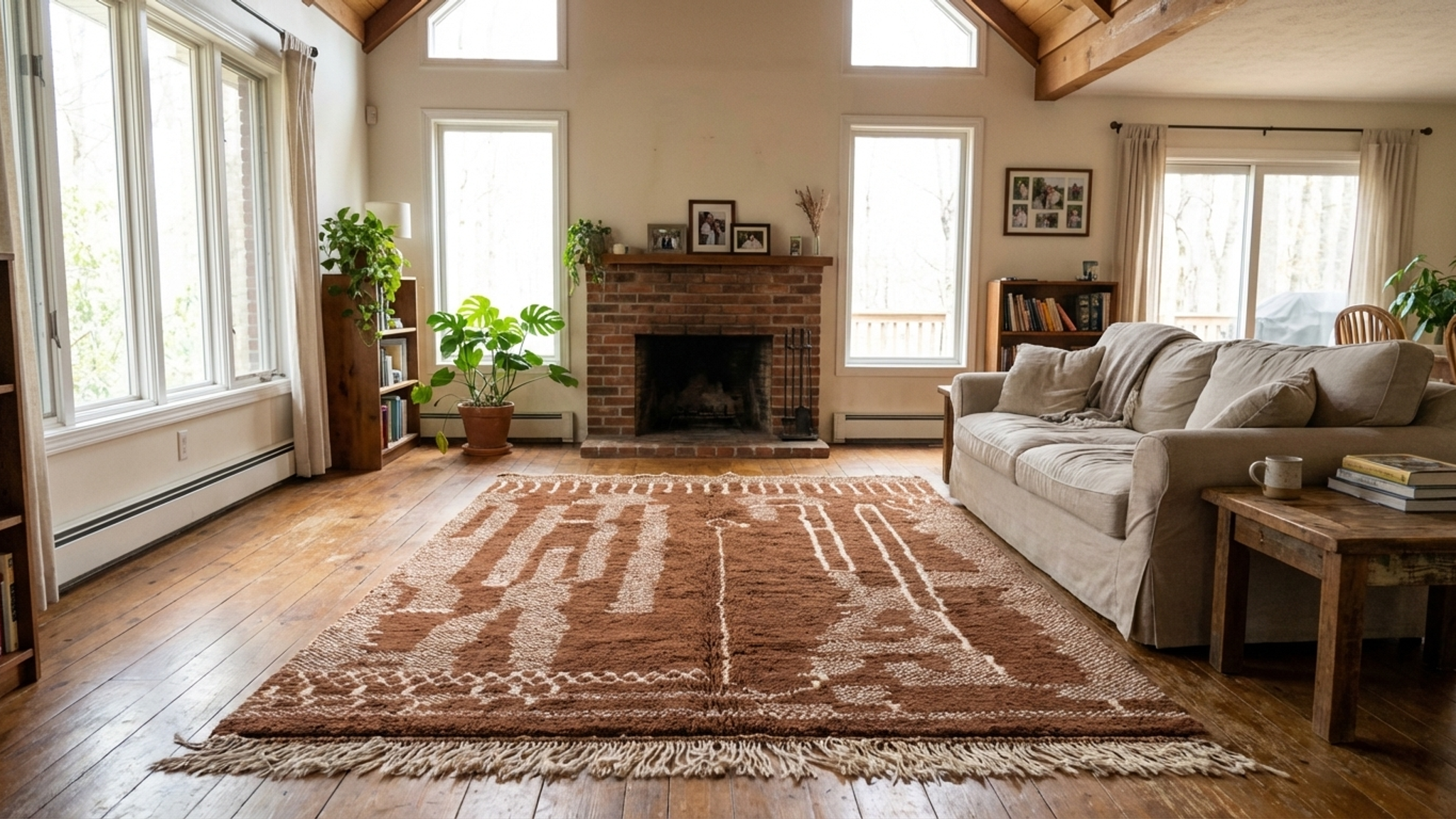 Alfombra marroquí hecha a mano de lana de 18 x 25 cm - Marrón neutro, moderna, bohemia, para salón y dormitorio - Mrirt Berber