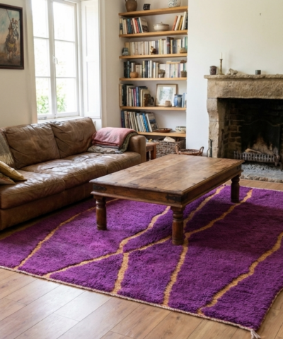 Moroccan Rug Handmade Wool 6x7 - Purple Gold Modern Boho Area Rug for Living Room Bedroom - Mrirt