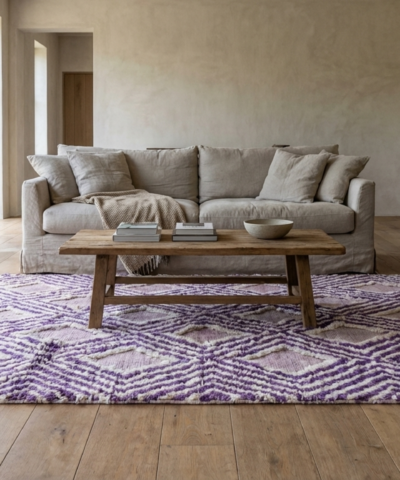 Moroccan Rug Handmade Wool 7x10 - Lavender Purple Neutral Geometric Boho Area Rug for Living Room Bedroom Mrirt