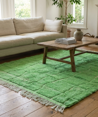 Moroccan Rug Handmade Wool 7x10 - Green Modern Boho Area Rug for Living Room Bedroom - Mrirt