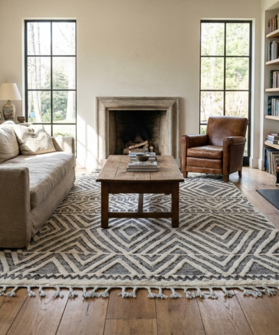 Moroccan Rug Handmade Wool 5x9 - Ivory Gray Modern Minimalist Area Rug for Living Room Bedroom - Modern Hanbal