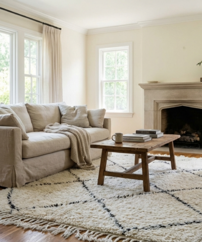 Moroccan Rug Handmade Wool 3x5 - Ivory Black Diamond Minimalist Boho Area Rug for Living Room Bedroom Beni Ourain