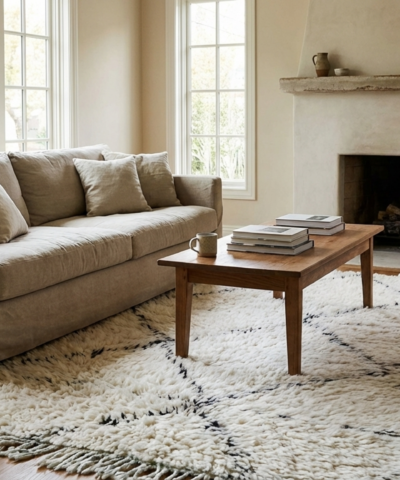 Moroccan Rug Handmade Wool 2x4 - Ivory Black Minimalist Boho Area Rug for Bedroom Entryway - Beni Ourain