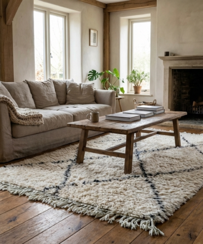 Moroccan Rug Handmade Wool 2x4 - Ivory Black Minimalist Boho Area Rug for Living Room Bedroom Beni Ourain