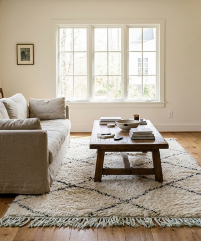 Moroccan Rug Handmade Wool 2x4 - Ivory Black Diamond Boho Area Rug for Bedroom or Entryway Beni Ourain