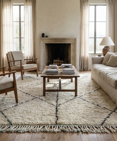 Moroccan Rug Handmade Wool 2x4 - Ivory Black Minimalist Boho Runner Area Rug for Bedroom Entryway Beni Ourain