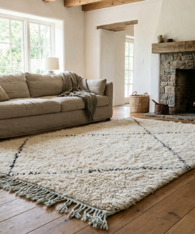 Moroccan Rug Handmade Wool 2x4 - Ivory Cream Black Minimalist Boho Area Rug for Bedroom Entryway Beni Ourain