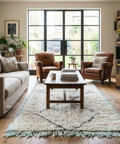 Moroccan Rug Handmade Wool 2x4 - Ivory Black Minimalist Boho Area Rug for Bedroom or Entryway - Beni Ourain