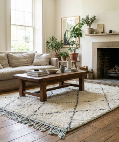 Moroccan Rug Handmade Wool 2x4 - Ivory Black Minimalist Boho Area Rug for Bedroom Entryway Beni Ourain