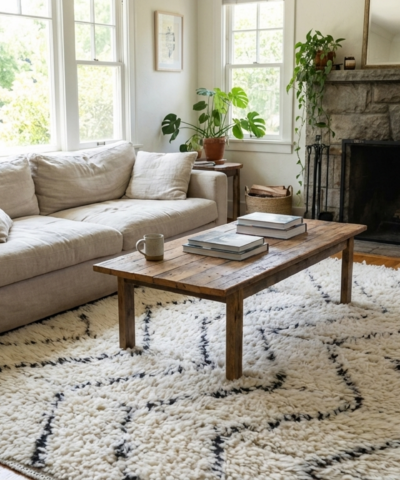 Moroccan Rug Handmade Wool 2x4 - Ivory Black Minimalist Boho Area Rug for Bedroom Entryway Beni Ourain