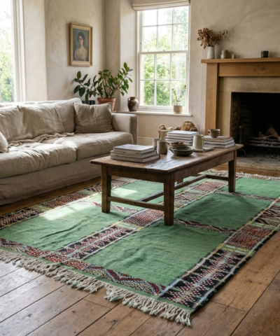 Moroccan Rug Handmade Wool 6x10 - Green Tribal Boho Area Rug for Living Room Bedroom - Zemmour