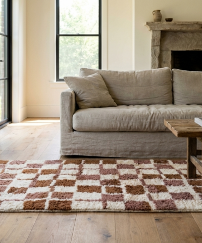 Moroccan Rug Handmade Wool 3x13 Runner - Ivory Neutral Brown Modern Checkered Area Rug for Hallway Living Room