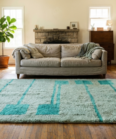 Moroccan Rug Handmade Wool 6x8 - Neutral Mint Teal Modern Boho Area Rug for Living Room Bedroom - Mrirt