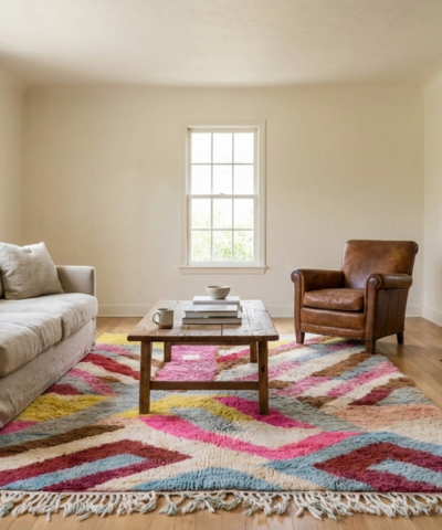 Moroccan Rug Handmade Wool 6x9 - Colorful Boho Area Rug for Living Room Bedroom, Modern Geometric Mrirt Berber