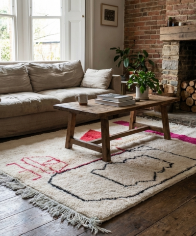 Moroccan Rug Handmade Wool 5x6 - Ivory Neutral Modern Boho Area Rug for Living Room Bedroom - Mrirt Rug