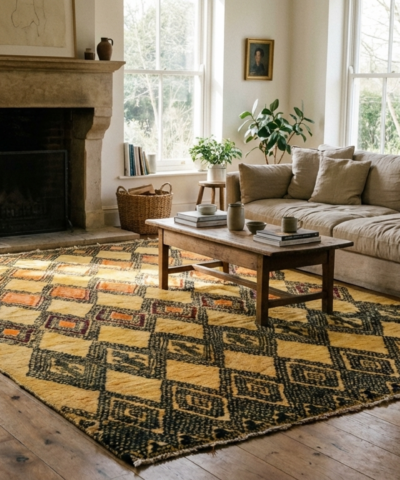 Moroccan Rug Handmade Wool 10x12 - Ivory Black Diamond Boho Area Rug for Living Room - Mrirt