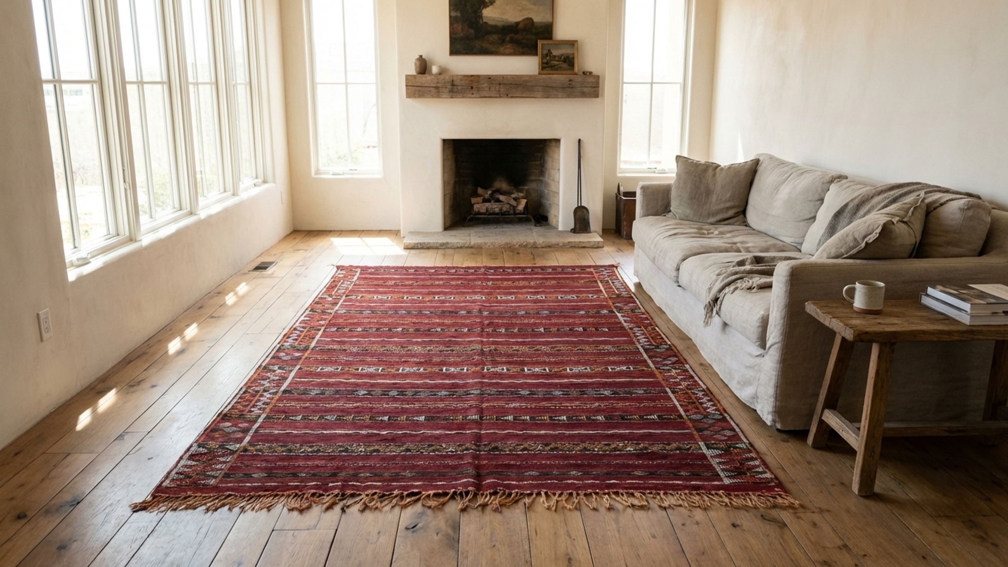Moroccan Rug Handmade Wool 10x6 - Red Burgundy Boho Tribal Area Rug for Living Room Bedroom - Zemmour