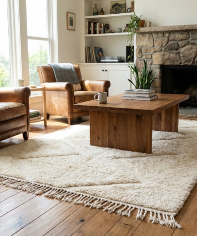 Moroccan Rug Handmade Wool 6x3 - Ivory Neutral Minimalist Area Rug for Living Room Bedroom - Beni Ourain