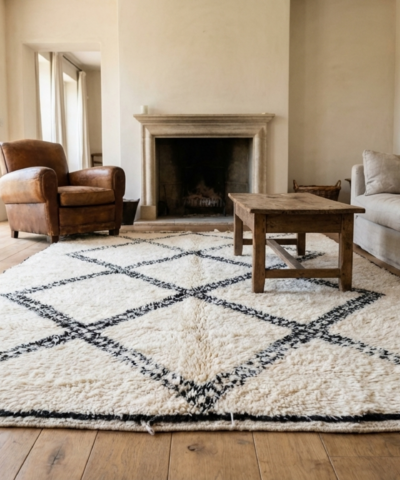 Moroccan Rug Handmade Wool 10x6 - Ivory Black Diamond Minimalist Boho Area Rug for Living Room Bedroom - Beni Ourain