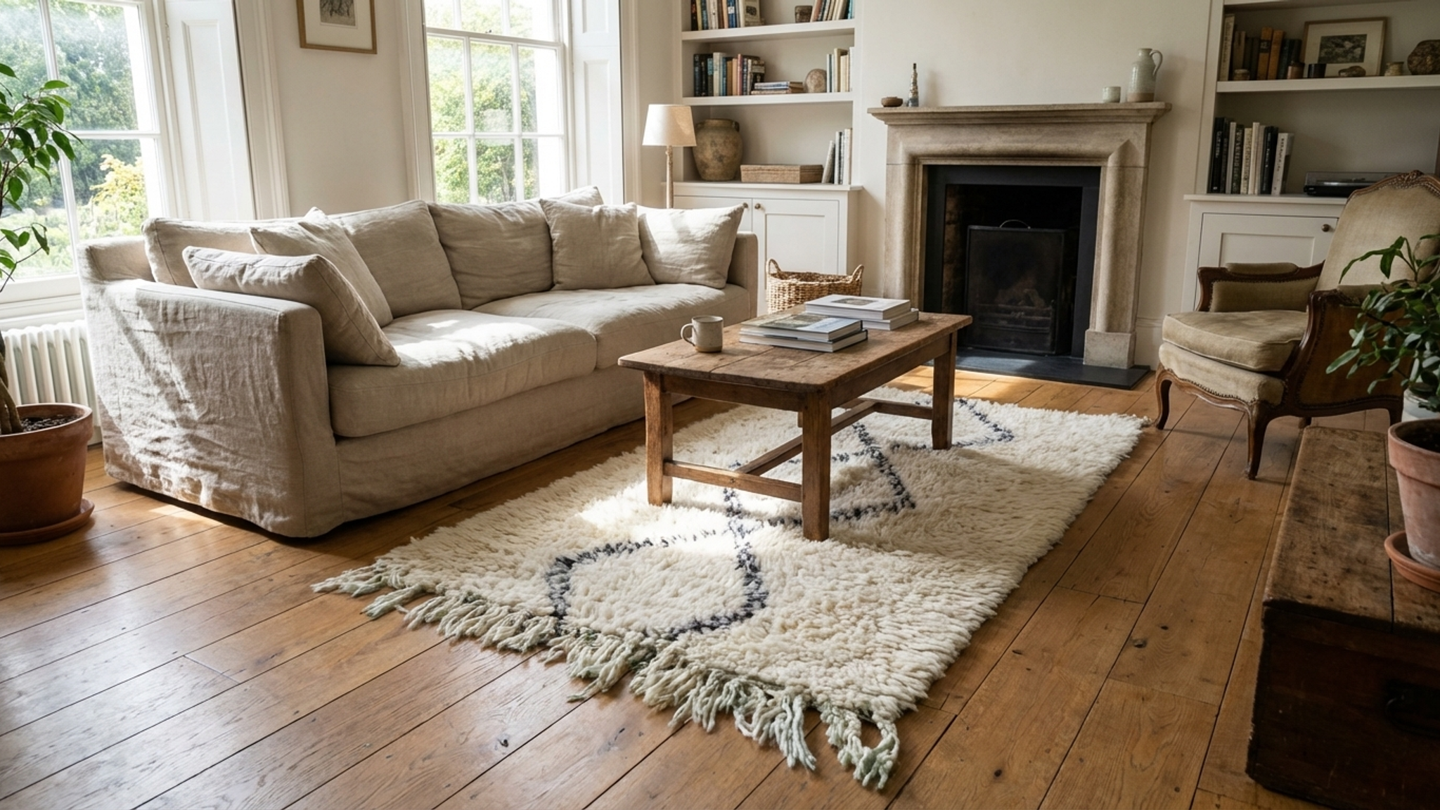 Alfombra marroquí de lana hecha a mano, 2x4, color marfil y negro, minimalista, estilo bohemio, para la entrada del dormitorio, Beni Ourain