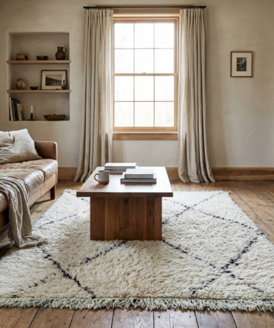 Moroccan Rug Handmade Wool 3x4 - Ivory Black Diamond Boho Area Rug for Living Room Bedroom - Beni Ourain