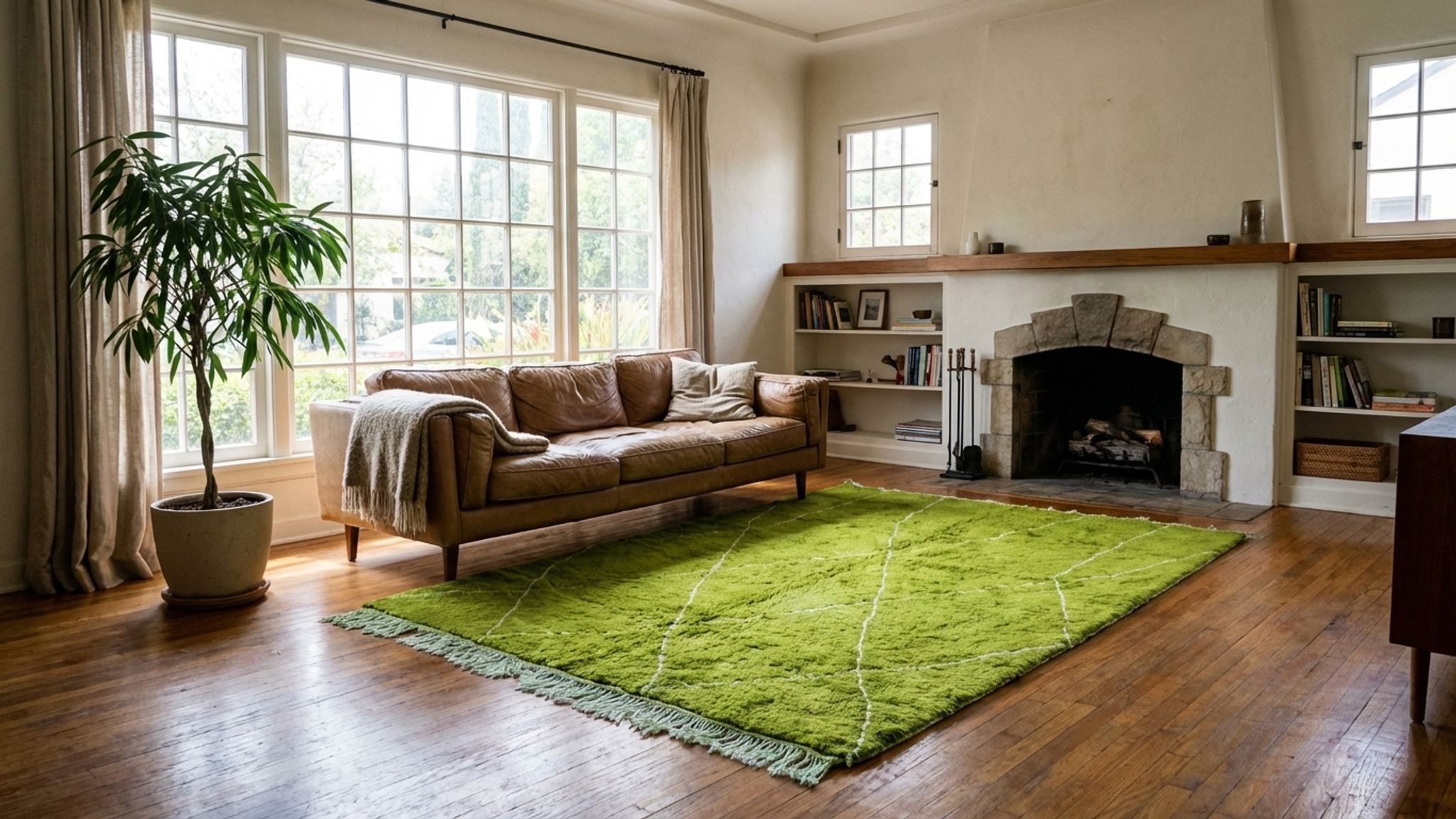 Alfombra marroquí hecha a mano de lana de 18 x 25 cm - Alfombra bohemia moderna verde oliva para sala de estar y dormitorio - Beni Ourain