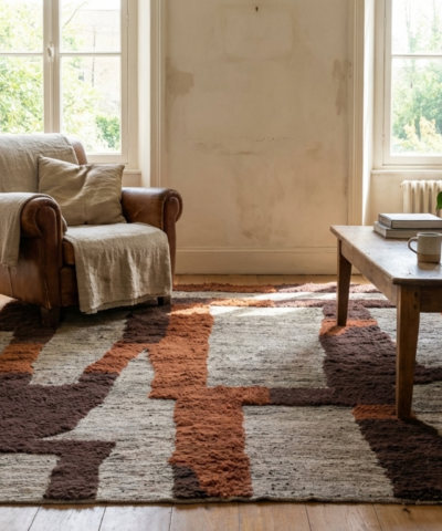 Moroccan Rug Handmade Wool 7x10 - Neutral Brown Rust Modern Area Rug for Living Room Bedroom - Authentic Mrirt Berber