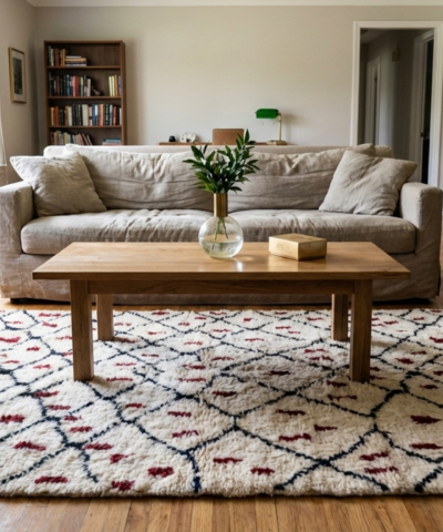 Moroccan Rug Beni Ourain 5x8 Wool Cream White Black Burgundy Boho Living Room Berber