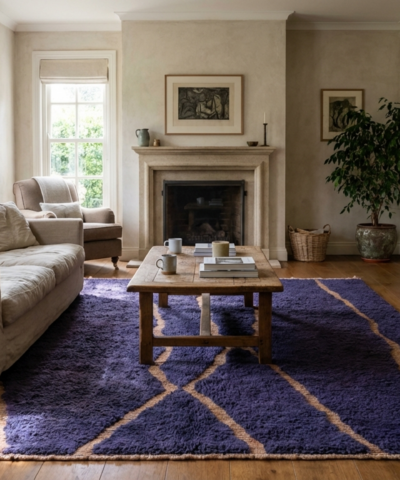 Moroccan Rug Handmade Wool 7x10 - Navy Blue Modern Boho Area Rug for Living Room Bedroom - Mrirt Berber