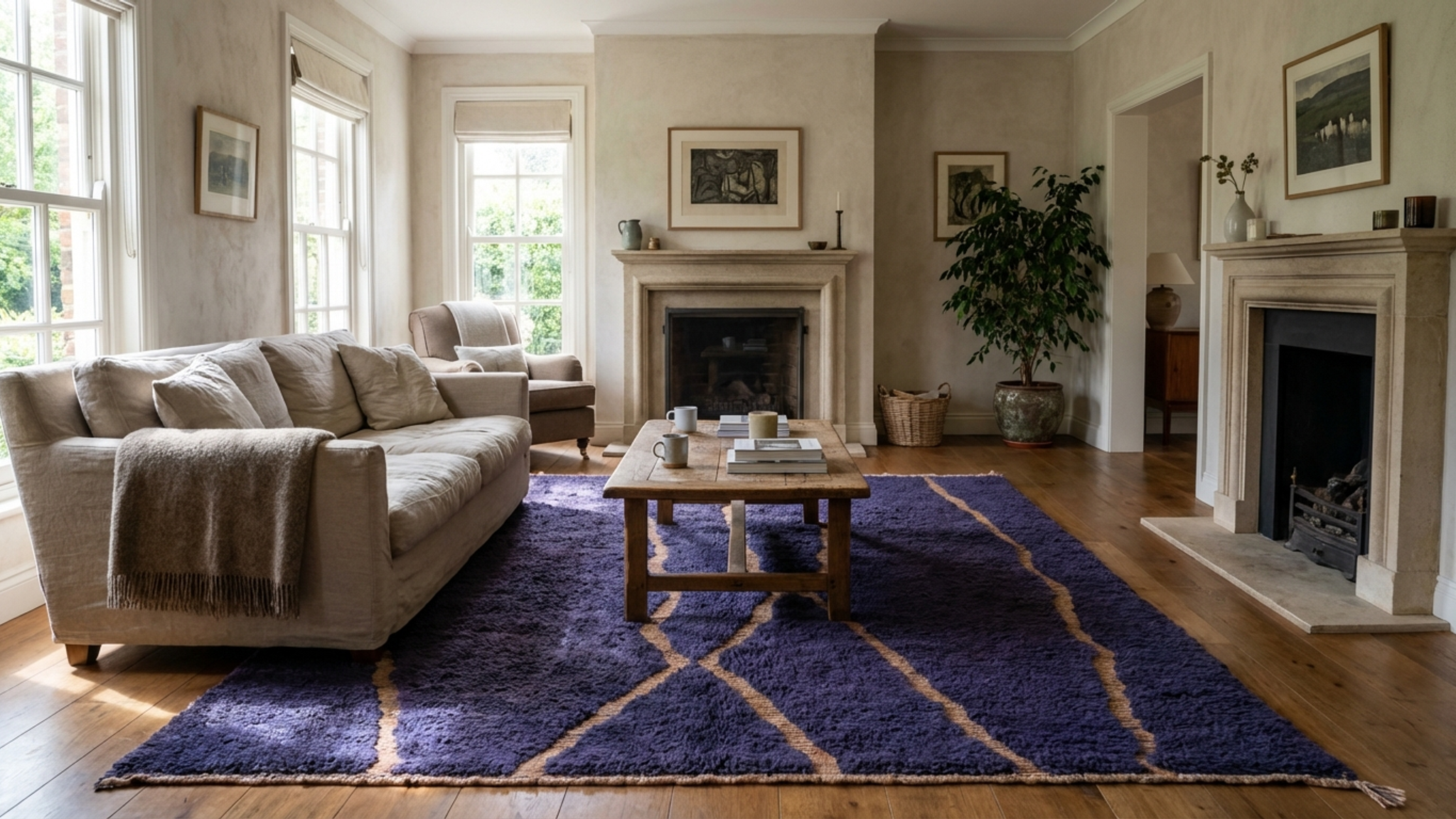 Moroccan Rug Handmade Wool 7x10 - Navy Blue Modern Boho Area Rug for Living Room Bedroom - Mrirt Berber