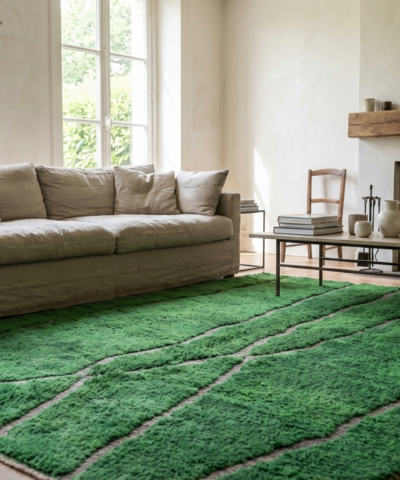 Moroccan Rug Handmade Wool 7x10 - Emerald Green Modern Boho Area Rug for Living Room Bedroom - Mrirt Berber