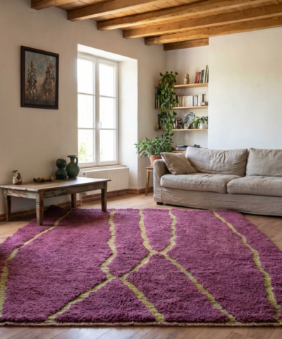 Moroccan Rug Handmade Wool 7x10 - Purple Plum Modern Boho Area Rug for Living Room Bedroom - Mrirt