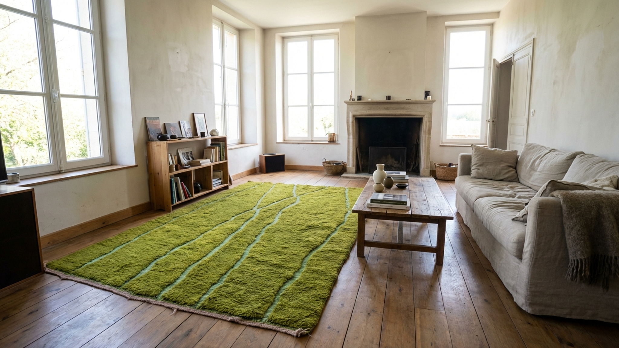 Moroccan Rug Handmade Wool 7x10 - Green Modern Minimalist Area Rug for Living Room Bedroom - Mrirt - 画像2