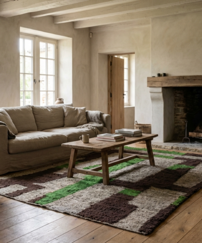 Moroccan Rug Handmade Wool 7x10 - Neutral Gray Brown Green Modern Boho Area Rug for Living Room Bedroom - Mrirt