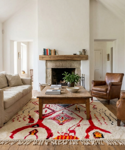 سجادة مغربية مصنوعة يدوياً من الصوف، مقاس 8×10 - لون عاجي محايد، سجادة عصرية بوهيمية لغرفة المعيشة أو غرفة النوم - بربرية