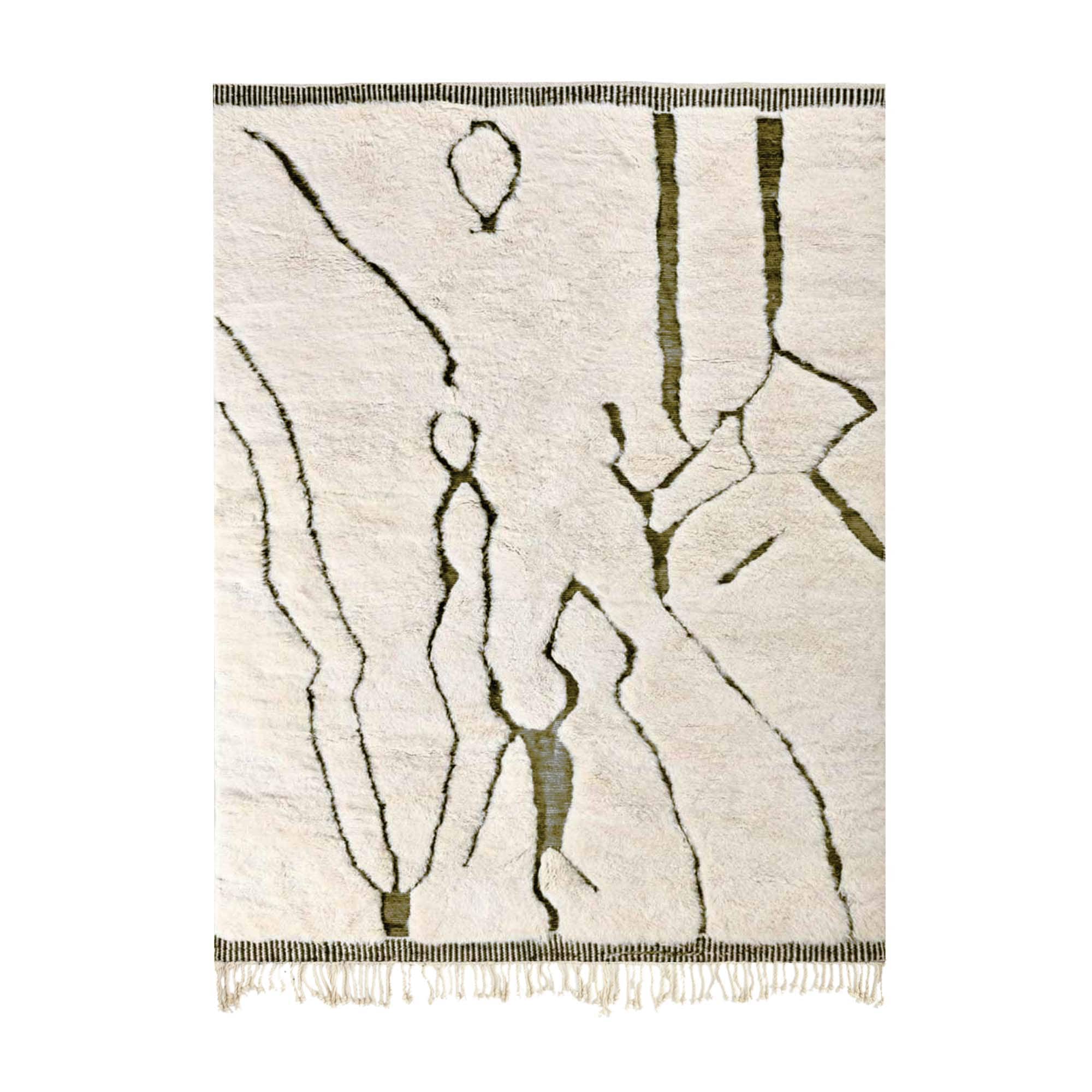 Moroccan Rug Beni Ourain 7x10 Wool Ivory Olive Green Minimalist Living Room Berber - الصورة 2