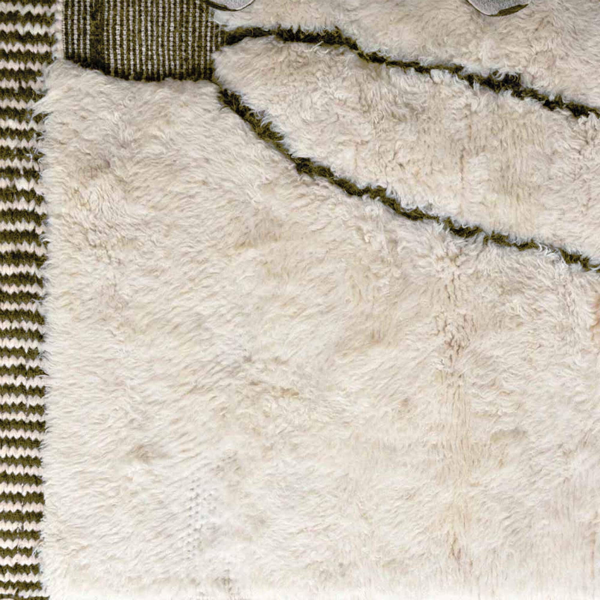 Moroccan Rug Beni Ourain 7x10 Wool Ivory Olive Green Minimalist Living Room Berber - الصورة 3