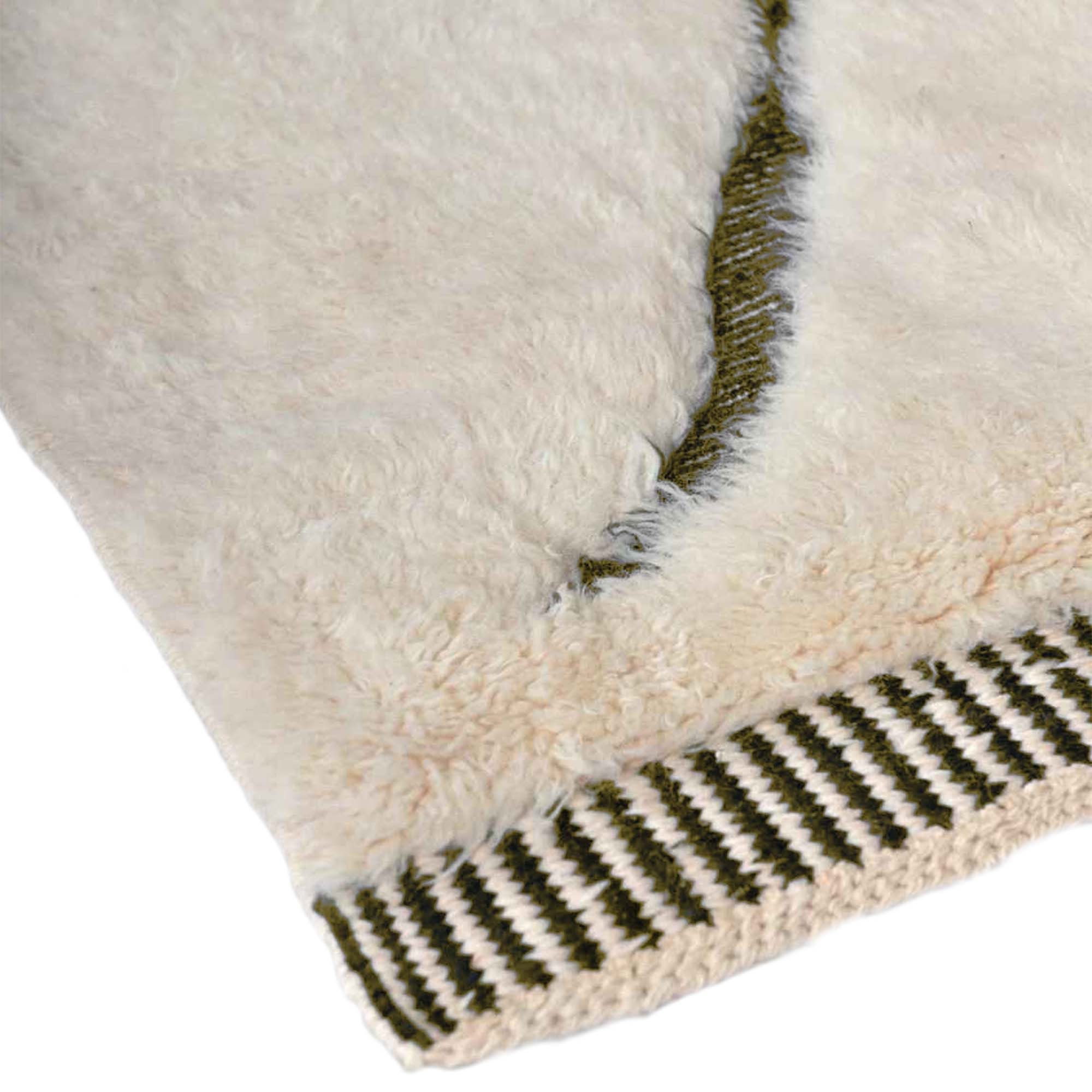 Moroccan Rug Beni Ourain 7x10 Wool Ivory Olive Green Minimalist Living Room Berber - الصورة 10